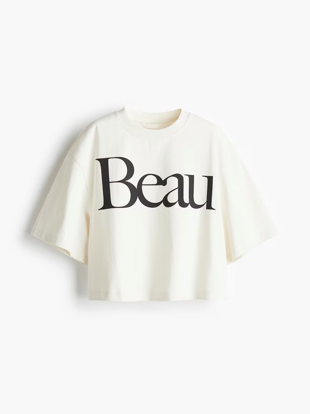 H&M Beau Graphic Tee - Cream with Black Logo
